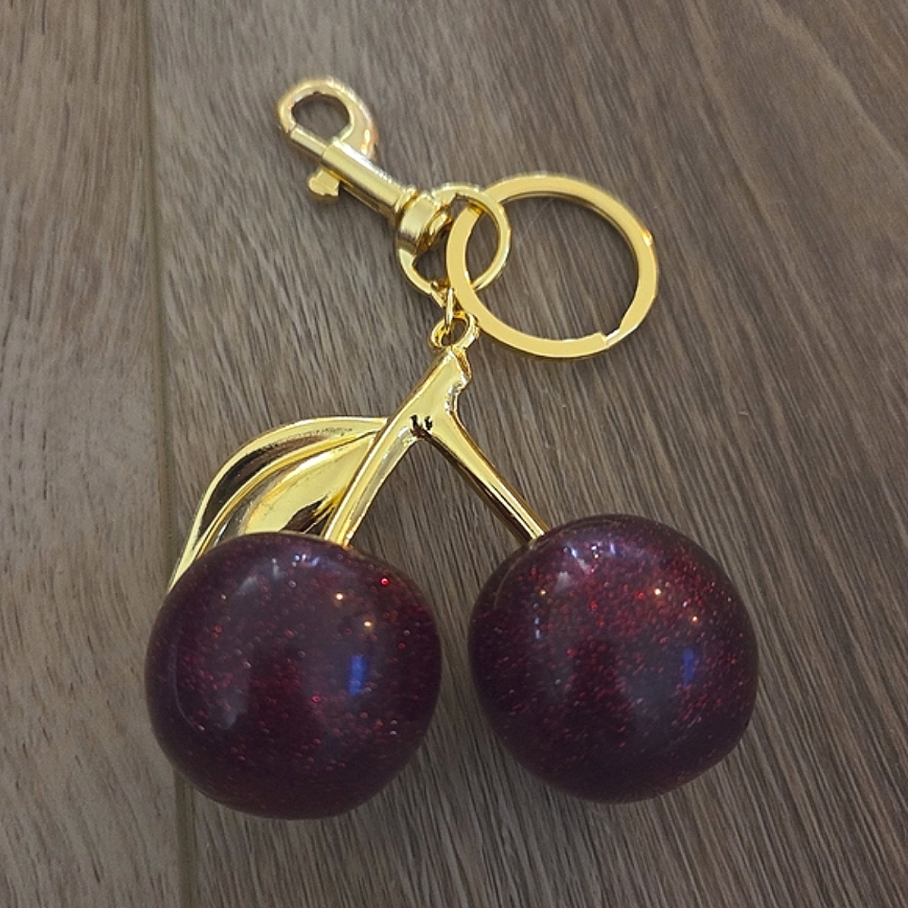Urban Boutique Stylish Glitter Cherry Bag Charm Versatile Keychain NWT